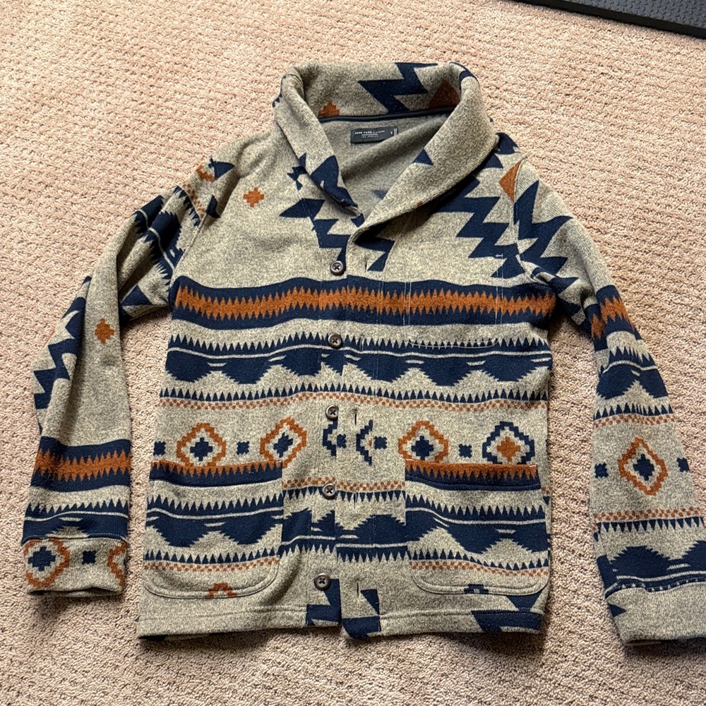Junk food clothing Aztec southwest cardigan fleece sweater medium